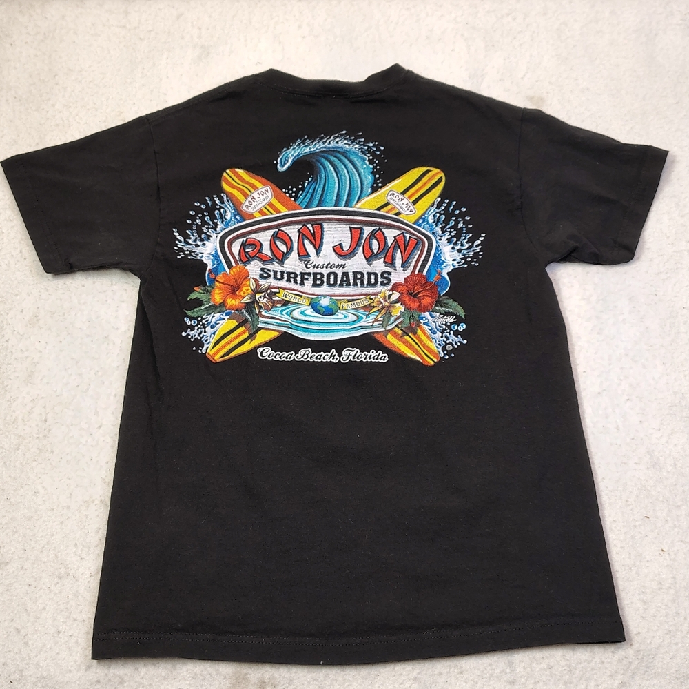 Ron Jon Custom Surfboards T-Shirt‎ Mens Size Medium Black Front Back Heavyweight